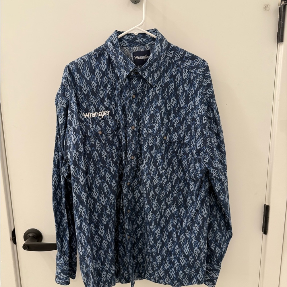 Wrangler Blue Western Cowboy Long Sleeve Shirt